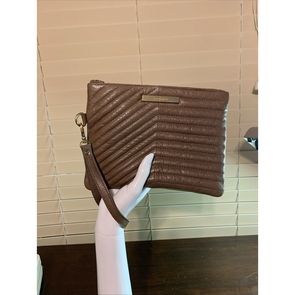 Day & Mood Anthropologie Taupe Leather Wristlet 6.5” X 9”